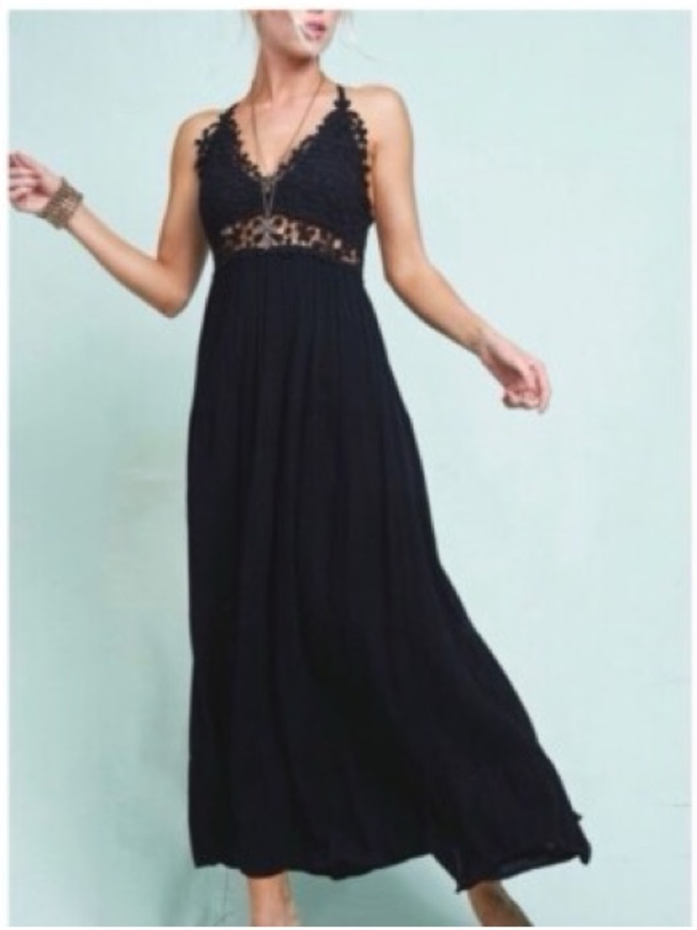 LA MIEL Black Crochet Top Maxi Dress - Small
